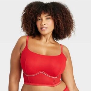 Auden Red Rhinestone Corset Mesh Bra Top, Size XL Women’s